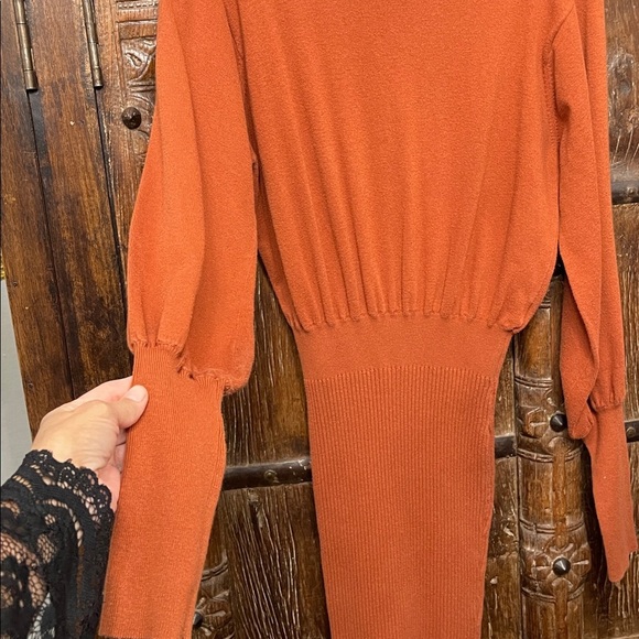 Toccin x Rent the Runway Brown Spice Balloon Sleeve Sweater Dress Size Small - Picture 8 of 14